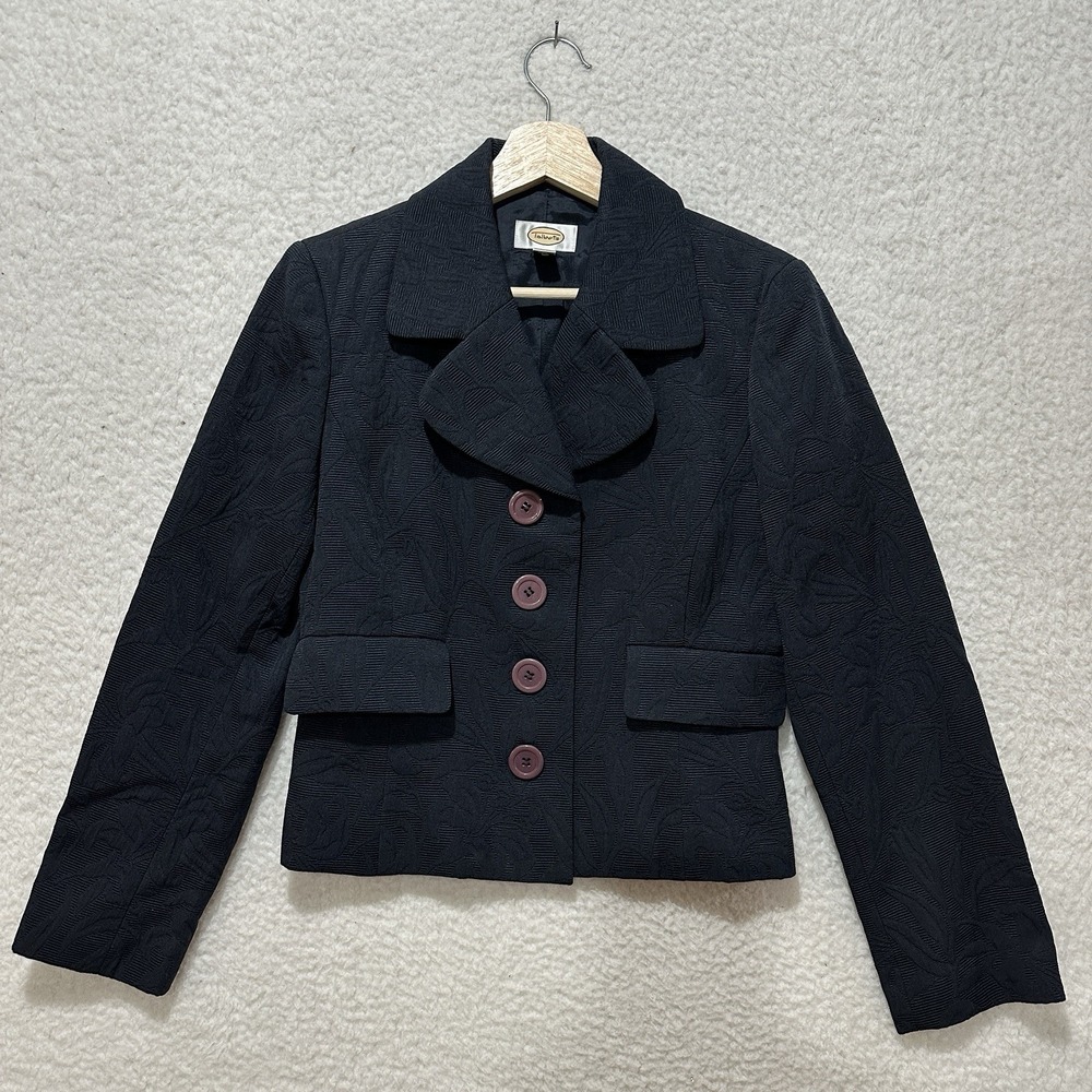 Talbots Women's Black Textured 4 Front Button Blazer Jacket Size 6